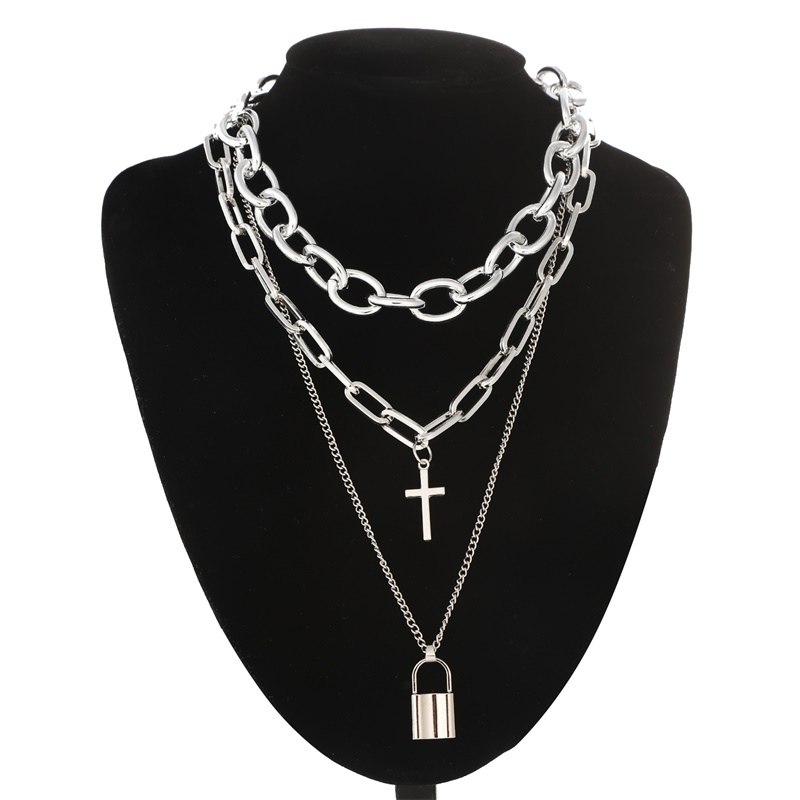 Layered Pendant Necklace Aesthetic - Perhiasan Estetika Grunge Berlapis Kalung Rantai