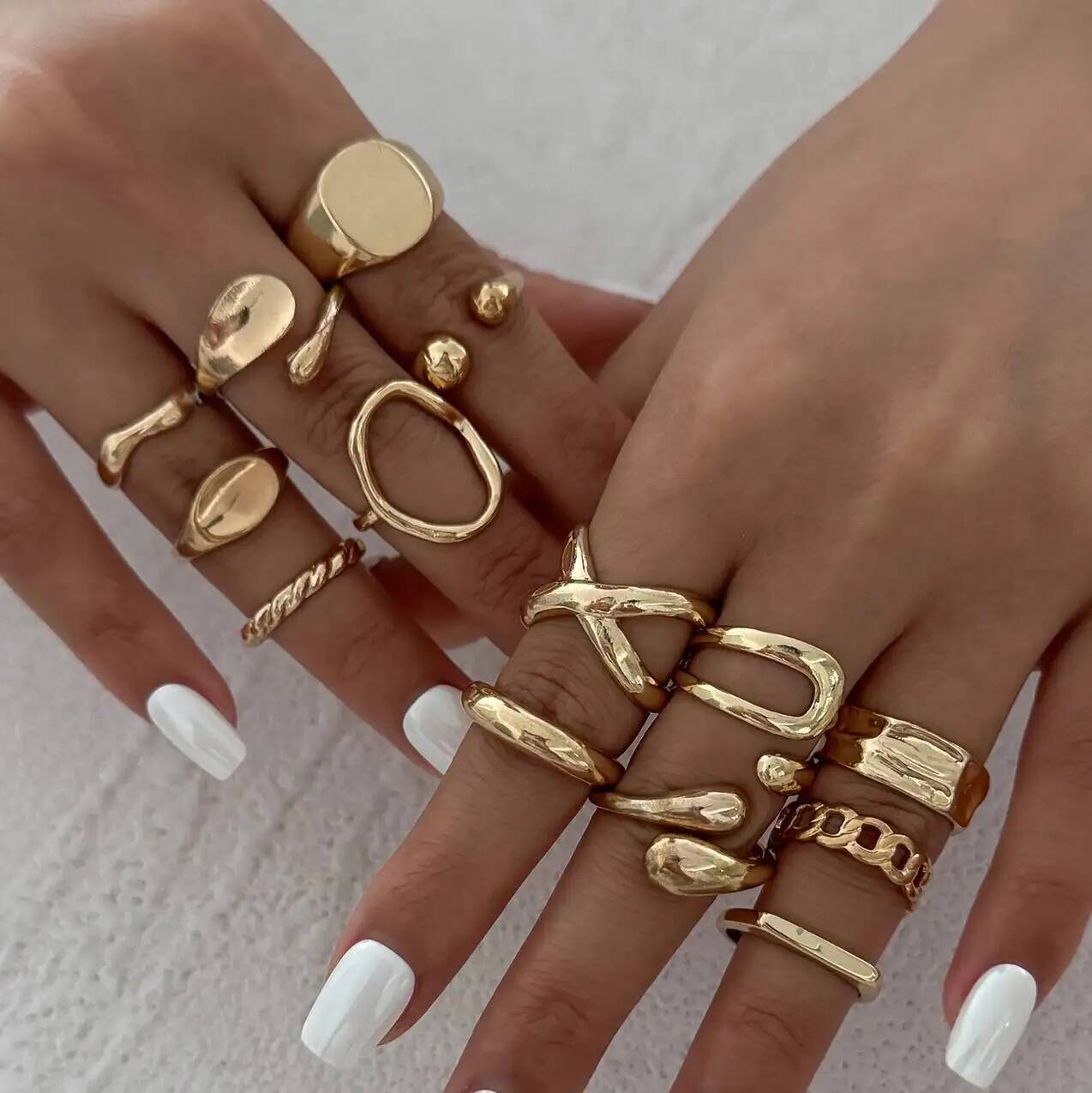 Vintage Punk Knuckle Rings Set - IngeSight.Z 14 Buah/Set Cincin Pembukaan Logam