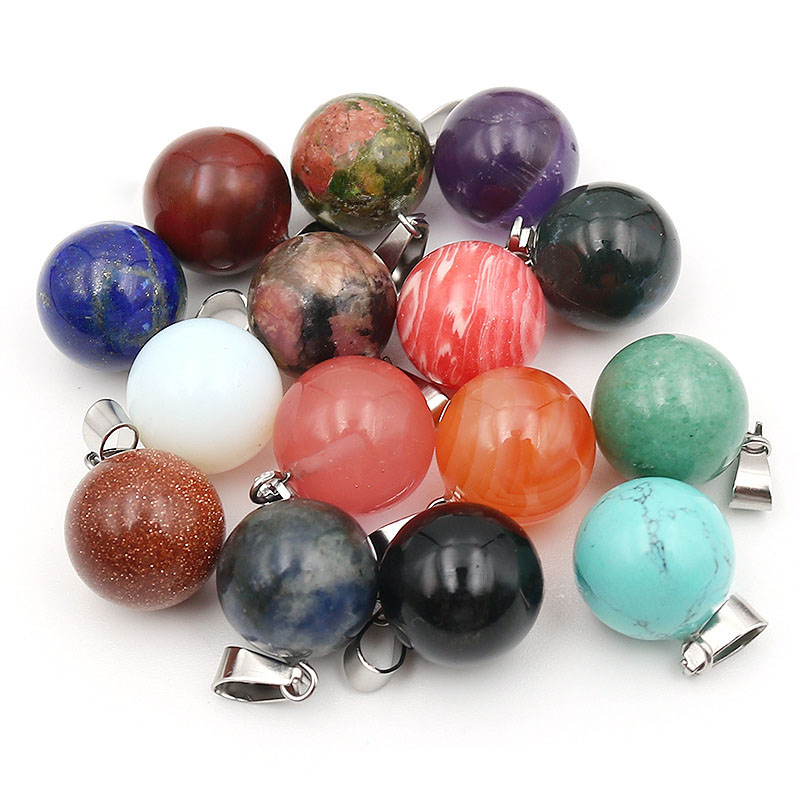 Crystal Pendant Necklace Natural Stone - 20 Buah/Tas 14Mm Batu Alam Bulat