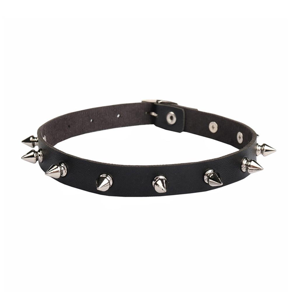 Goth Punk Spike Choker - Kalung Choker Kulit PU Hitam Untuk