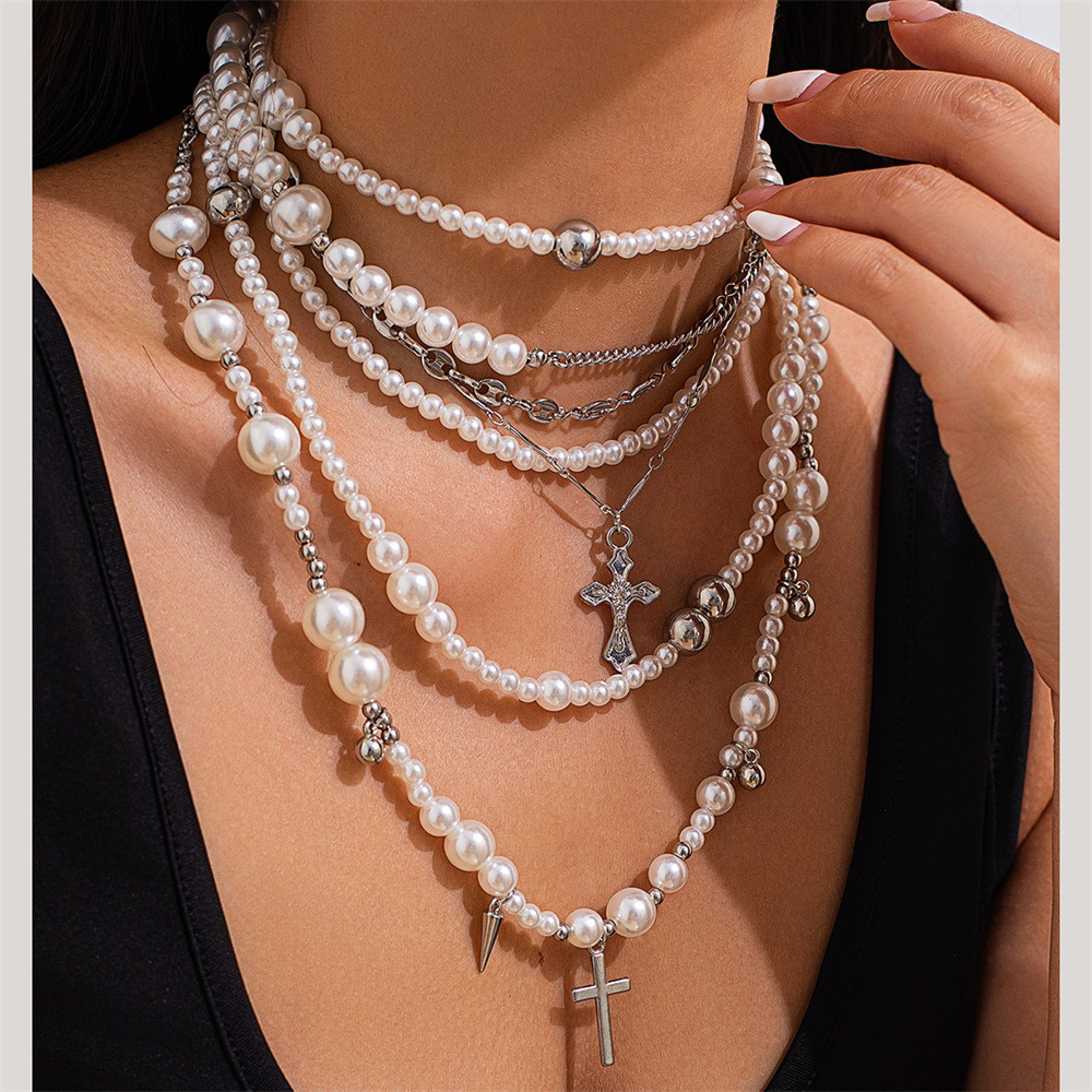 Kalung rantai manik-manik muti - Layered Pendant Necklace Aesthetic ulasan dan harga