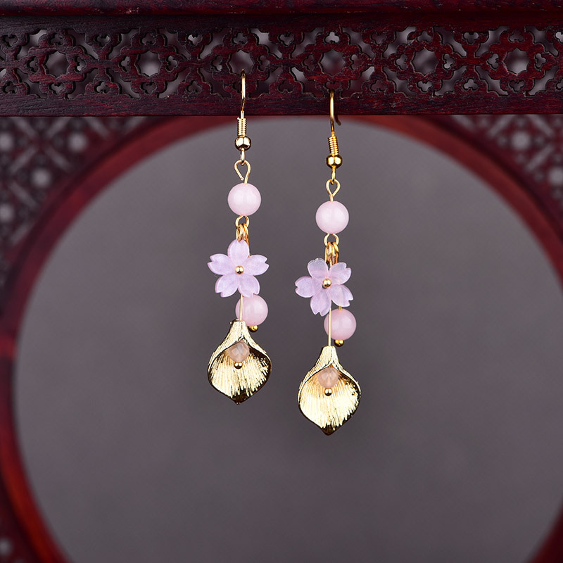 Anting Bunga Giok Alami Merah  - Earrings ulasan dan harga